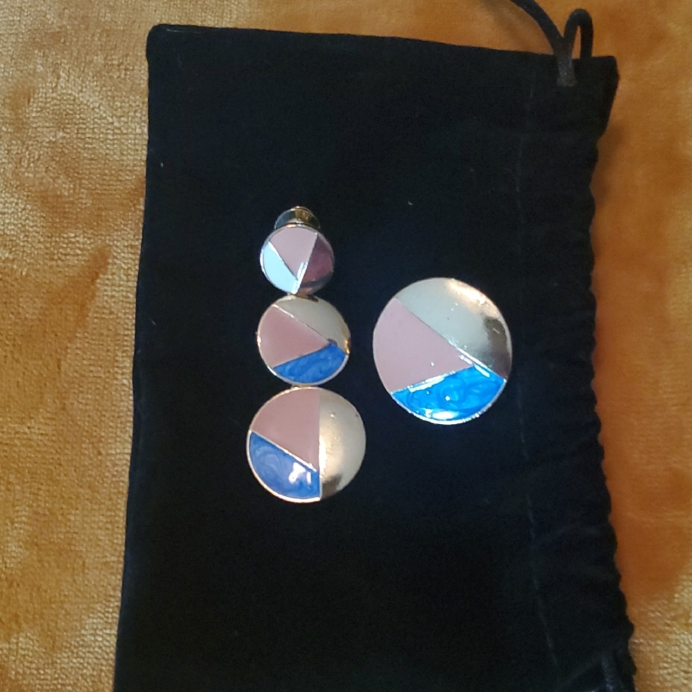 Sassy Jones Geometric Goldtone,Tan, and Blue Irregular Earrings Set